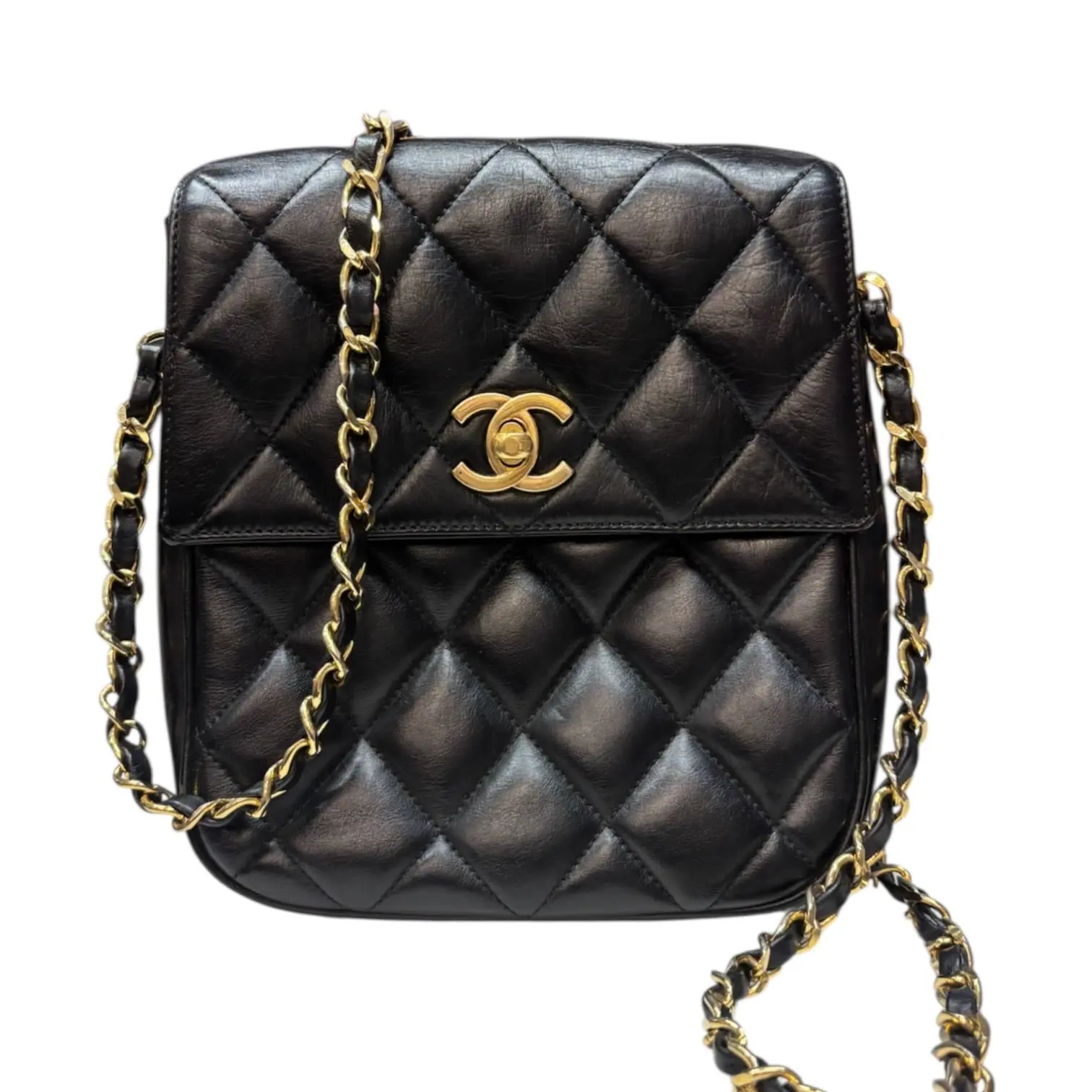 Pre-owned CHANEL Leather Shoulder Bags Black Lambskin Small Matelasse Chain Shoulder Bag