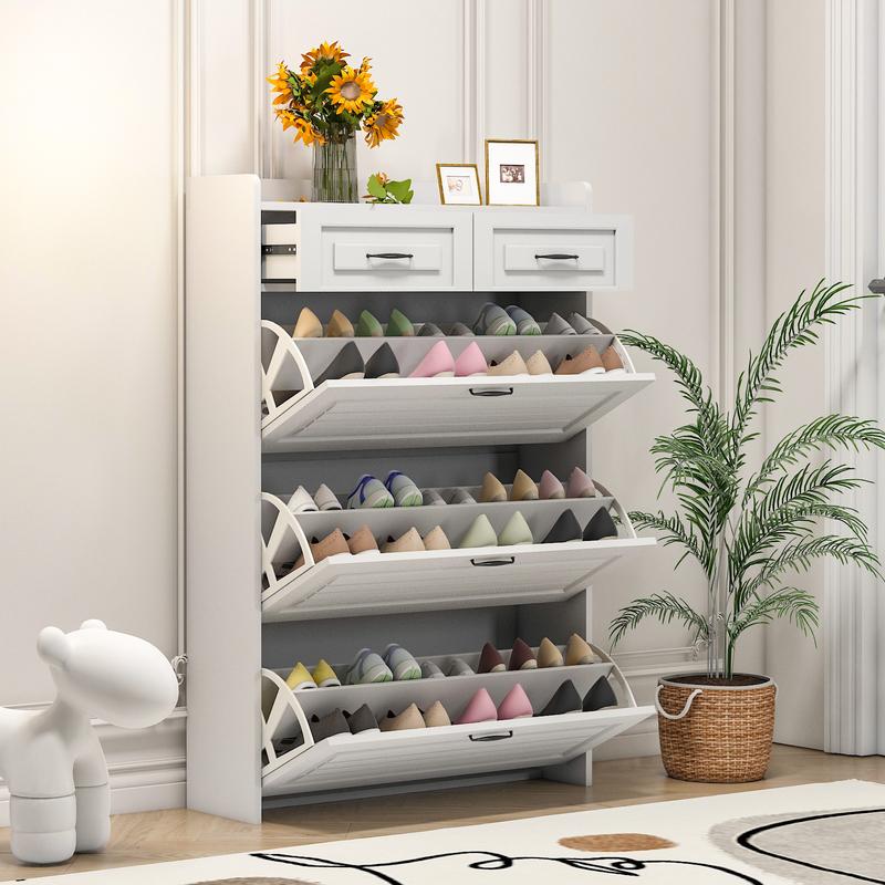 Shoe Cabinet with 3 Large Flip Drawers & 2 Storage Drawers, Narrow Shoe Organizer Cabinet Fits for Kinds of Shoes, Slim Shoe Storage Cabinet for Entryway, Hallway, Bedroom Shoe Cabinet with 3 Large Flip Drawers & 2 Storage Drawers, Narrow Shoe Organizer Cabinet Fits for Kinds of Shoes, Slim Shoe Storage Cabinet for Entryway, Hallway, Bedroom