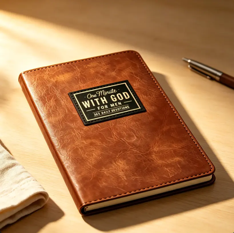 1-Minute With God Men's Devotional Book - Vintage Leather Cover, 365 Daily Scripture Journal & Personal Organiser, Christian Faith Office Stationery Gift for Men (Father, Husband)