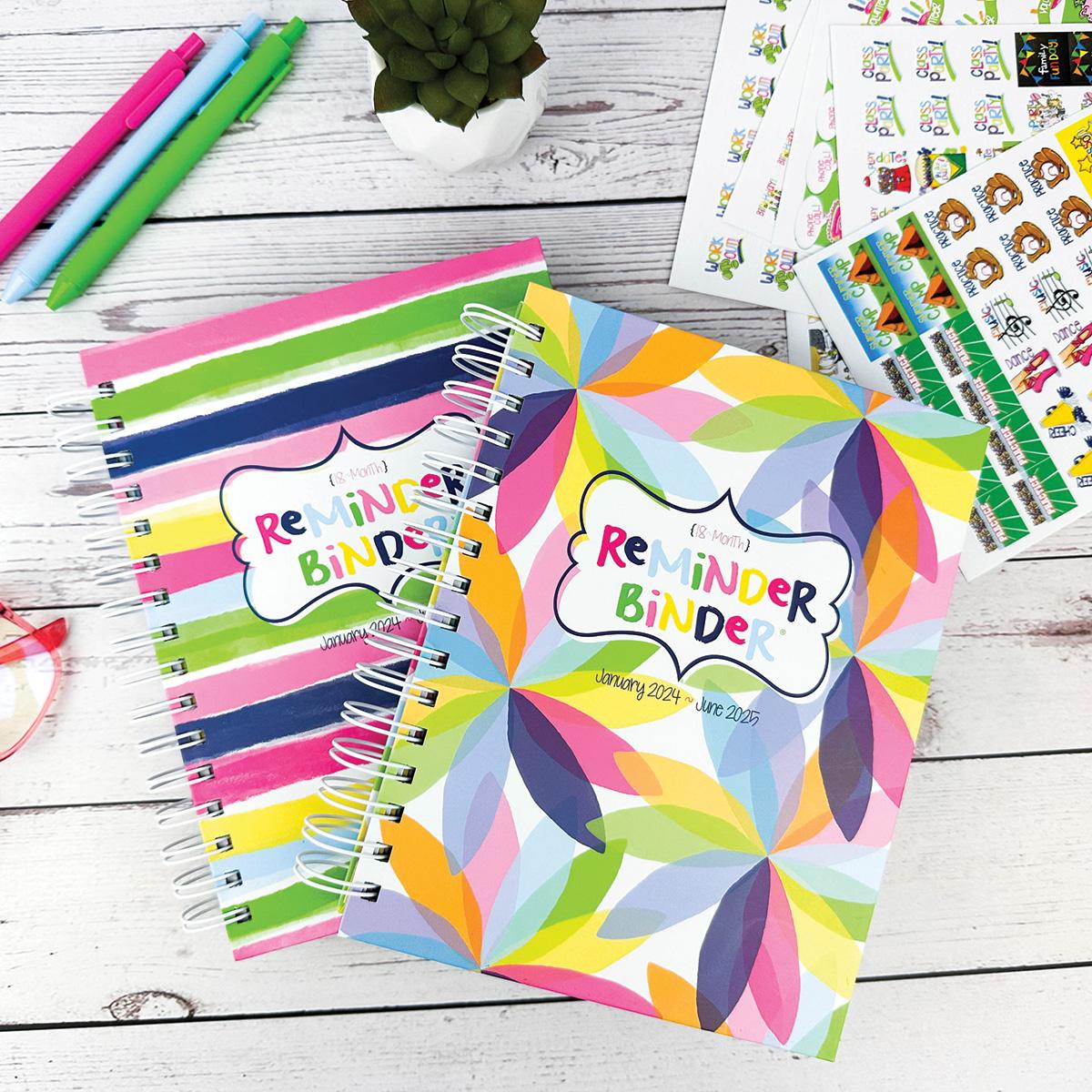 Reminder Binder 2024-2025 18-Month Planner + 361 Planner Stickers, Weekly & Monthly Views, Hard Cover, Elastic Closure, Monthly Divider Tabs, Pockets, To-Do Lists, Keepsake Box