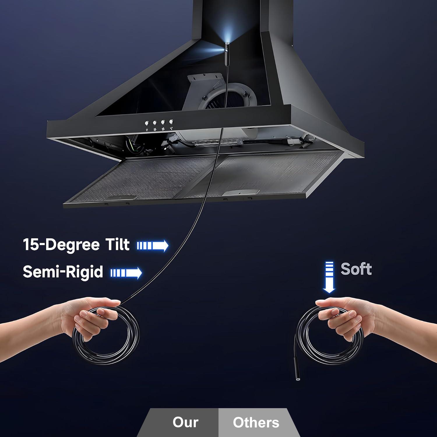 Endoscope Camera with Light, 1920P HD Borescope Tools with 8 Adjustable LED Lights, Endoscope with Semi-Rigid Snake Camera, Inspection Borescope for iOS and Android - 16.4ft Single Lens
