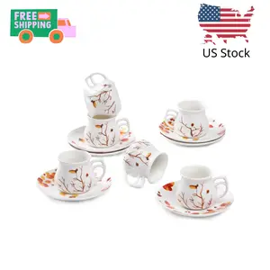 2.5 oz Espresso Cups and Saucers set of 6,Fall Design