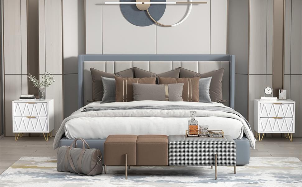 2pcs Nightstand Modern Bedside Table with 2 Drawers & Gold Metal Legs, Simple and Elegant Bedside Table,Night Stand Metal Legs for Bedroom Living Room