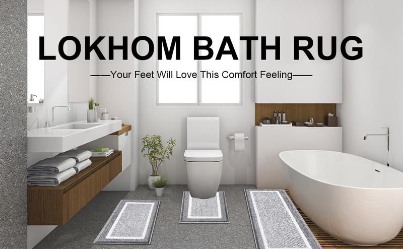 LOKHOM Bathroom Rug Sets, Non Slip, Absorbent Microfiber, Soft Farmhouse Bathroom Rug, Includes U-Shaped Toilet Mat, Shower, Machine Washable Home Goods Grey rug
