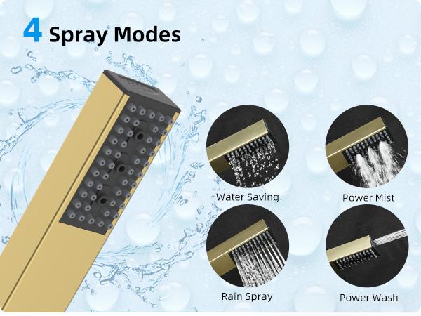 Hibbent All Metal 10'' Rainfall Shower Head, Shower Head Combo, High Pressure Handheld Shower Wand, 4 Sprays, 16'' Adjustable Arc-shaped Extension Arm, 71'' Hose, Showerhead Holder, Brushed Gold