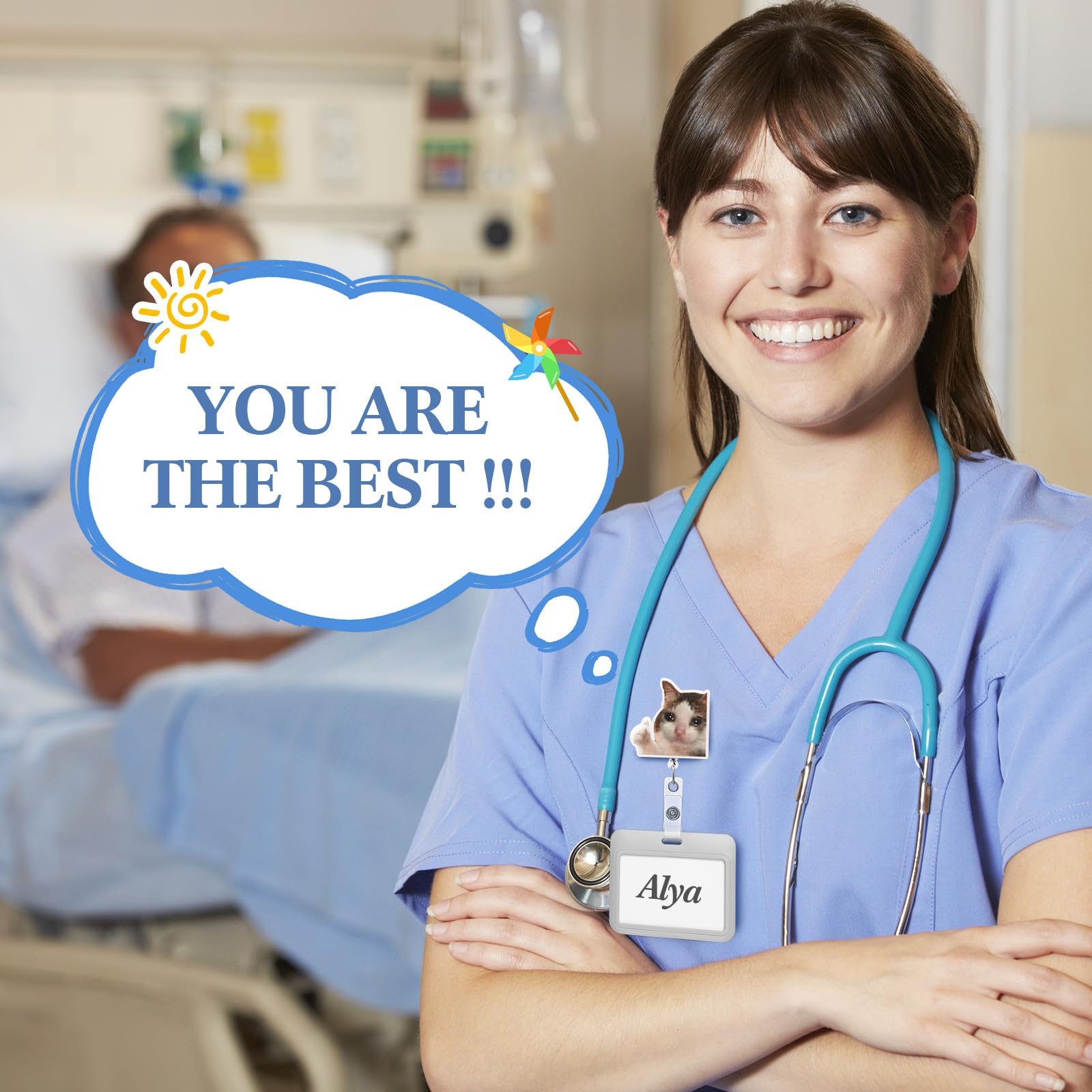 Cute Cat Badge Set 6pcs Cat meme Badge Reel Animal Pins Badge Reel Acrylic Card Holder Retractable Badge with Alligator Clip for Nurse Doctor Medical Healthcare Worker Student Office School Teacher, Expressive Mood Accessories