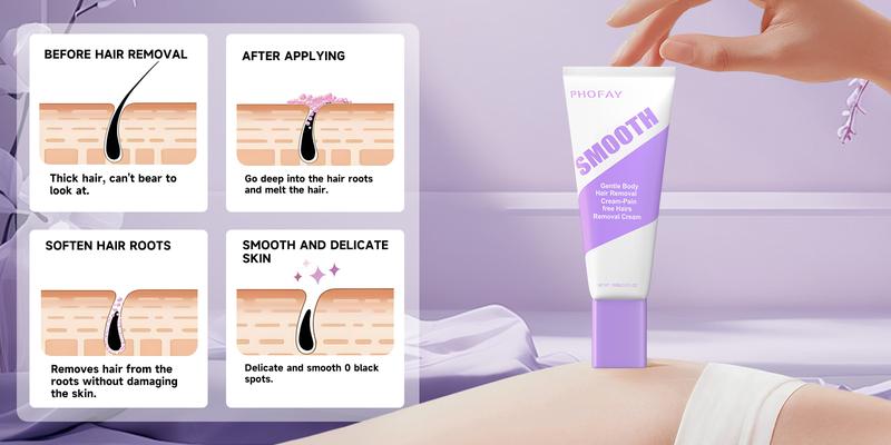 PHOFAY Body Hair Removal Cream - Gentle Formula for Sensitive Skin- Safe Up to 7 Days - Includes Spatula for Touch-Free Application