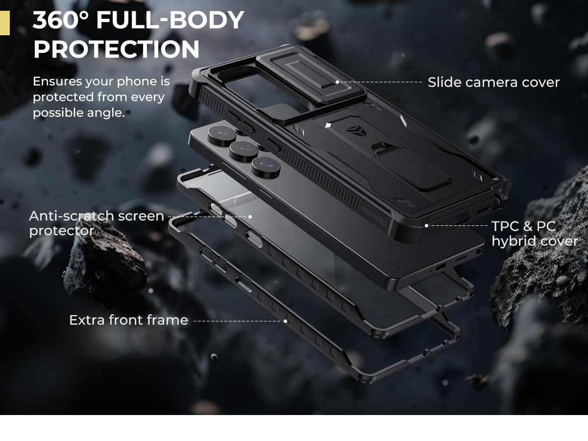 Dexnor for Samsung Galaxy S25 Ultra/S25 Plus/S25/S25 Edge Case with Built-in Slide Camera Cover & Screen Protector & Kickstand, Heavy-Duty Shockproof Rugged Case Full-Body Bumper Cover