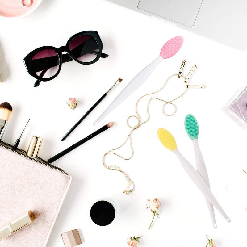 Lip Scrub Brush(4 PCS),Lip Scrubber Exfoliator,Double-Sided Silicone Lip Exfoliating Tool for Dark Lips,Nose Scrubber Lip Mask Applicator,Gentle Lip Exfoliator Scrubber Brush for Smooth,Soft,Bright,and Healthy Lips