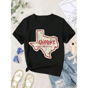 Vintage Gilleys Pasadena Texas Women's T-Shirt Retro Western Style Short Sleeve Crew Neck Black Tops Unisex Fit Cotton Essential Everyday Fashion