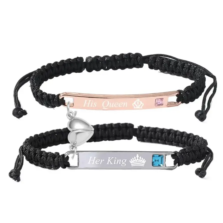 Unisex Classic Handmade Stainless Steel Rope Bracelets Matching Sets - Magnetic Clasp, Adjustable Fit, Engraved Text Alphabet Initial Charms, Daily Wear Gifts for Couples, Casual/Wedding Use