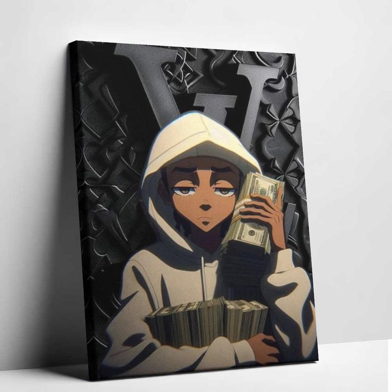 South Park Kyle "Stack of Cash" VLONE Canvas Print: The ultimate hip-hop and anime fan's exclusive men's space decor, and ideal for Gen Z dorm rooms.