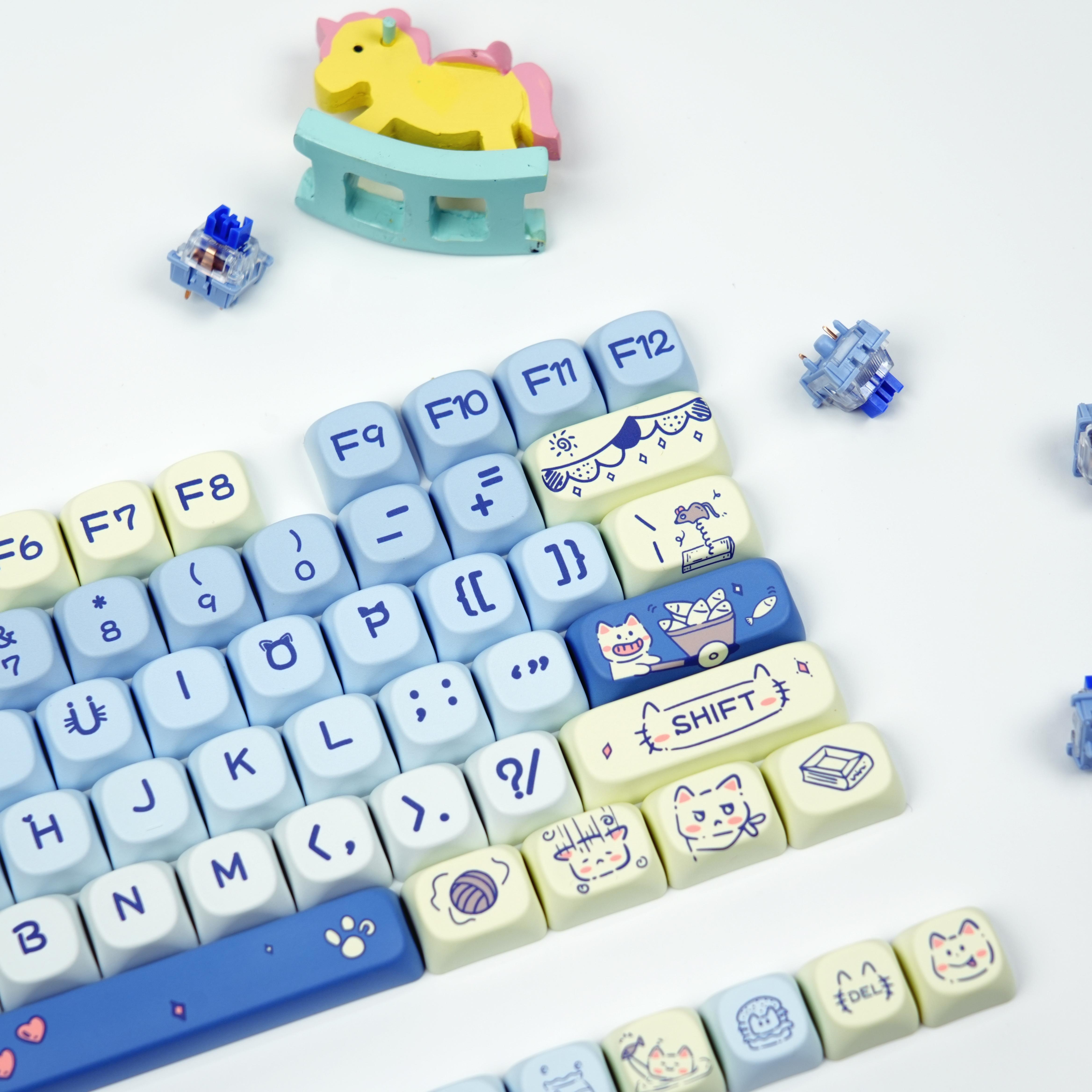 AULA MOA Keycaps 130 Keys, Cute Cloud Puppy Dye-Sub PBT Keycap Set, MX Compatible, 60% 65% 75% TKL 100% Mechanical Keyboards