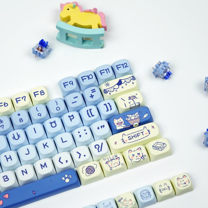 AULA MOA Keycaps 130 Keys, Cute Cloud Puppy Dye-Sub PBT Keycap Set, MX Compatible, 60% 65% 75% TKL 100% Mechanical Keyboards