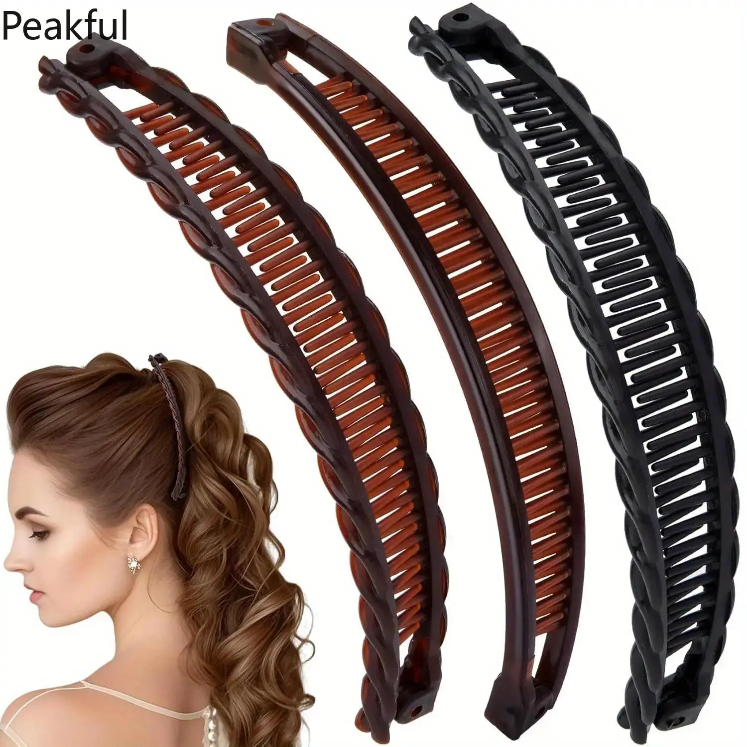 3Pcs Large Banana Hair Clips, Trending Vintage Double-Prong Hair Accessories, Non-Slip Secure Claws for Thick Long Curly Hair, sturdy durable & gentle on hair, ideal for daily hairstyling, holiday occasions and Christmas gift preparation