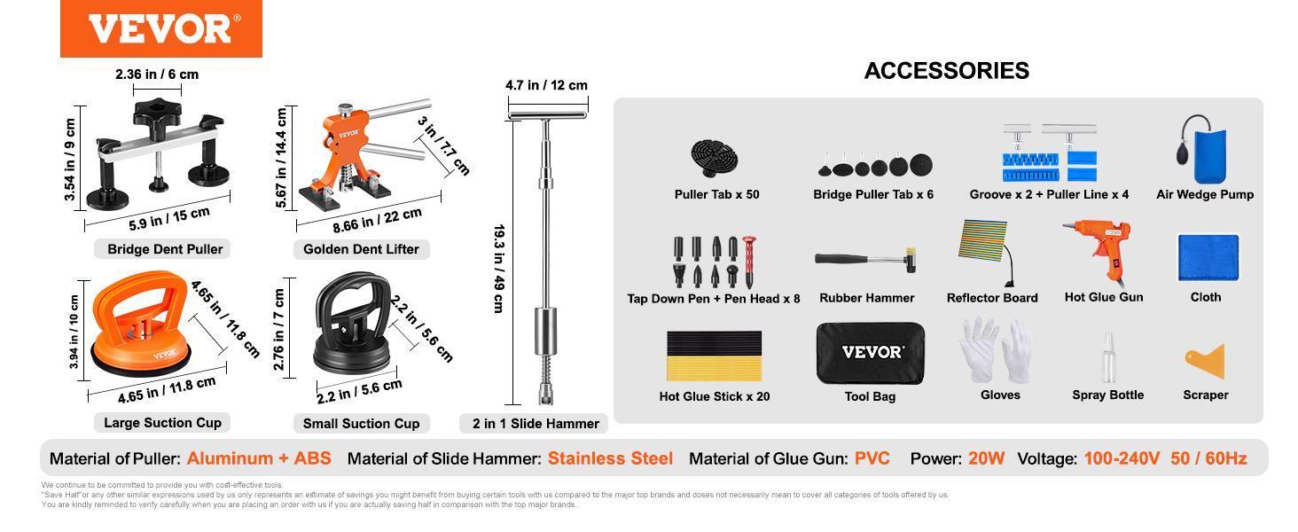 VEVOR Car Body Dent Puller Bridge Lifter Tool Paintless Hail Remover Repair Kit