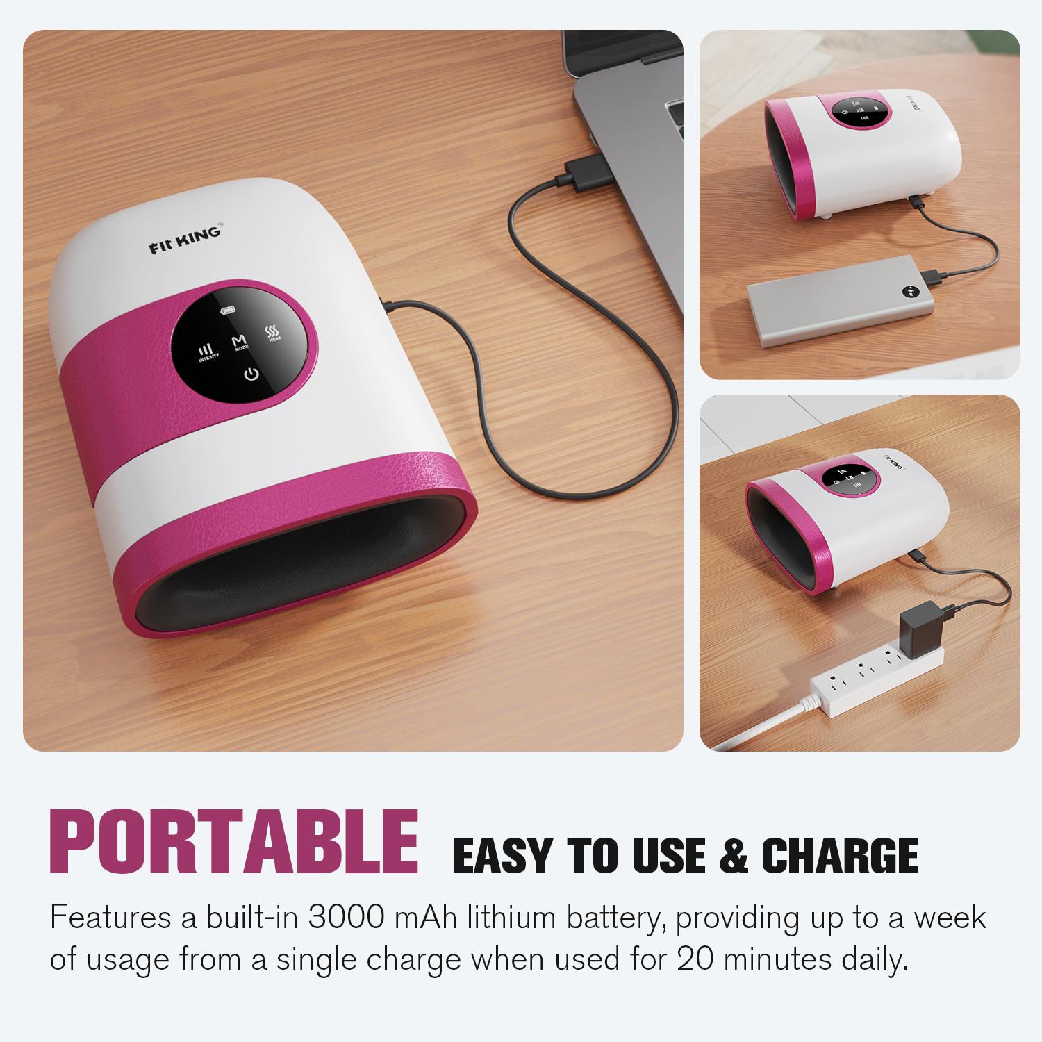 【FIT KING】Hand Massager with Heat for Hand Massage and Finger Relief - Cordless & Portable & Touch Screen -  Gifts for Women Men Parents-Two Colors