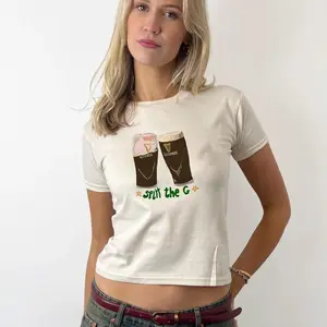 St Patrick Day Guinness Beer Split The G Baby Tee, Funny St Paddy Day Crop Tee, Women Y2K Top