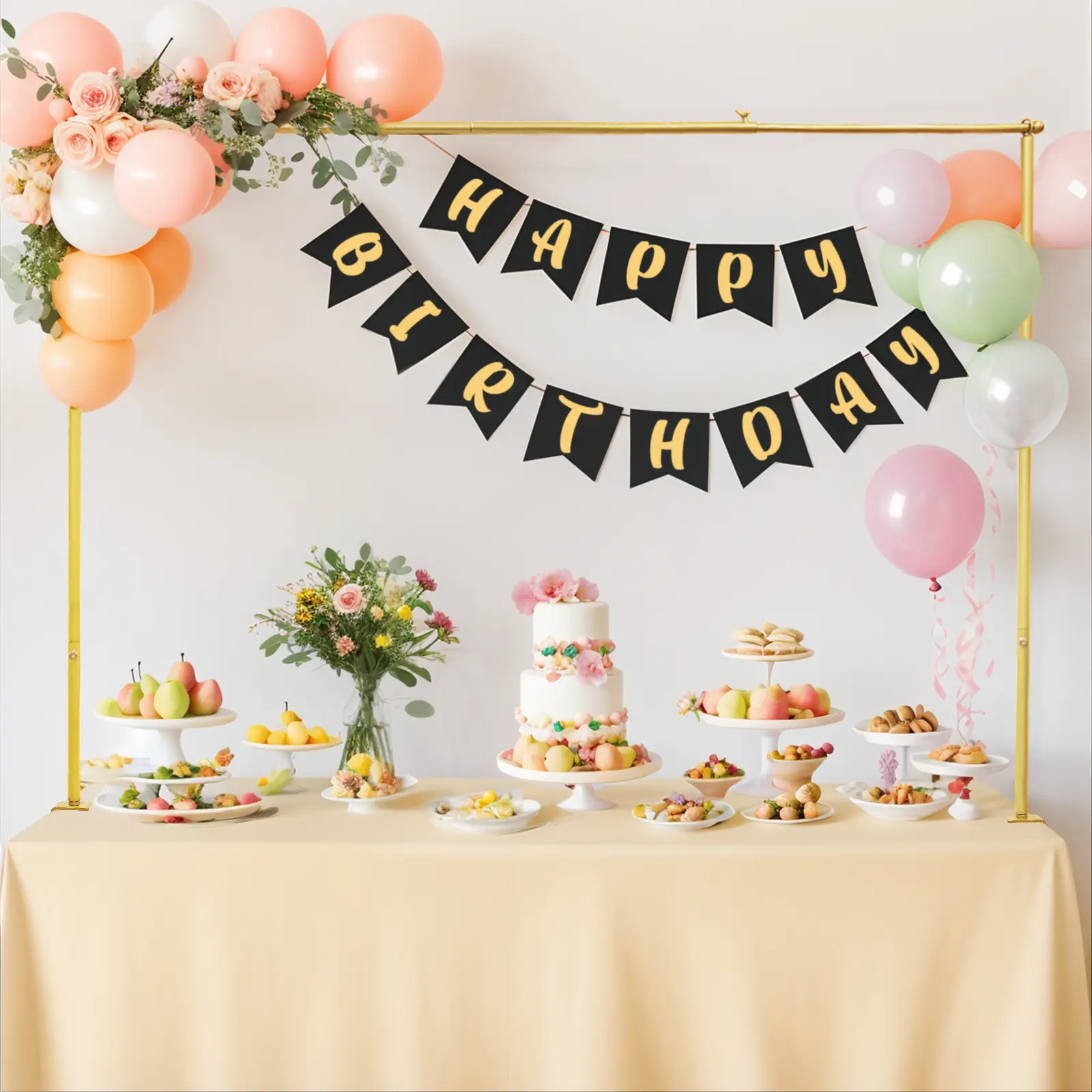 Adjustable Iron Tabletop Rod Stand Table Arch with Clamps - Banners, Balloon Decoration Holder for Home & Event Displays, Both Uses for Wedding & Holiday Celebrations