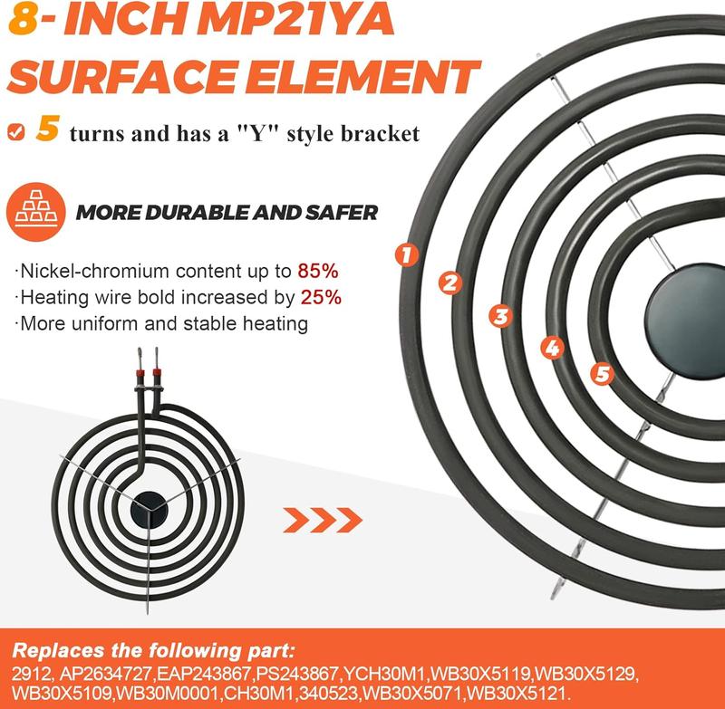Beaquicy MP31YA Electric Range Burner Element - Replacement for Ken-more Whirlpool Range Stove - Package Include 3 pcs MP15YA 6" and 1 pcs MP21YA 8"