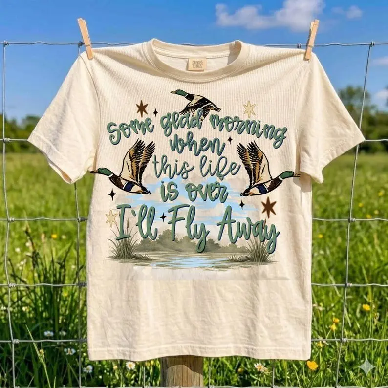Comfort Colors I'll Fly Away Shirt, Vintage Christian Hymn Graphic Tee, Some Glad Morning Faith T-Shirt, Gospel Bird Shirt, Church Outfit, Religious Gift, Gift For Her, Women's T-Shirt