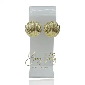 Seashell stud earrings gold tone chunky beach style 24mm