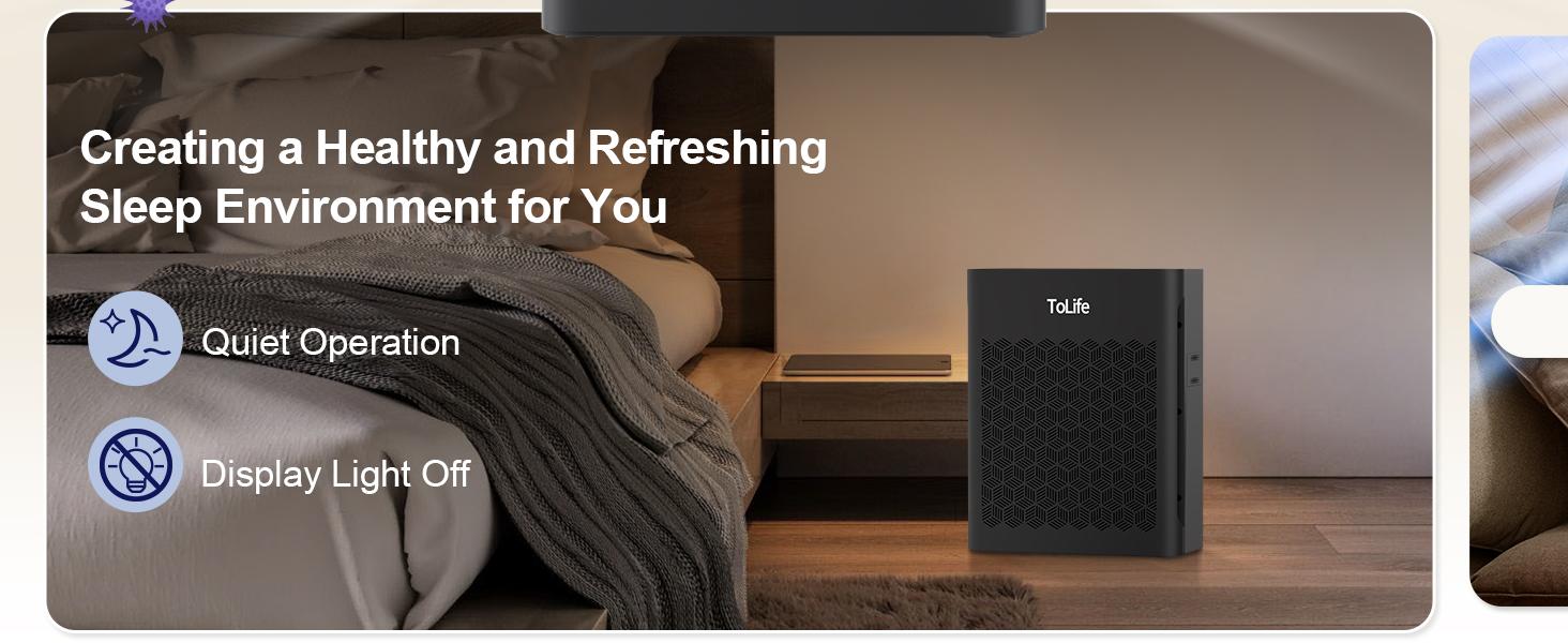 ToLife K2 Air Purifier for Home Large Room Up to 1095 Ft² with PM 2.5 Display, H13 Filter, Auto Mode, Timer, HEPA Air Purifier for Bedroom, Smoke, Pollen, Pet Dander, Allergies, Black