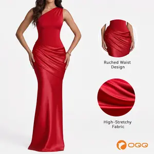 OQQfitness One Shoulder Maxi Dress Night Out Party Wear Elegant Solid Color Ruched Bodycon Club Dating Wear, Ladies Dress for All Seasons#SummerVibes