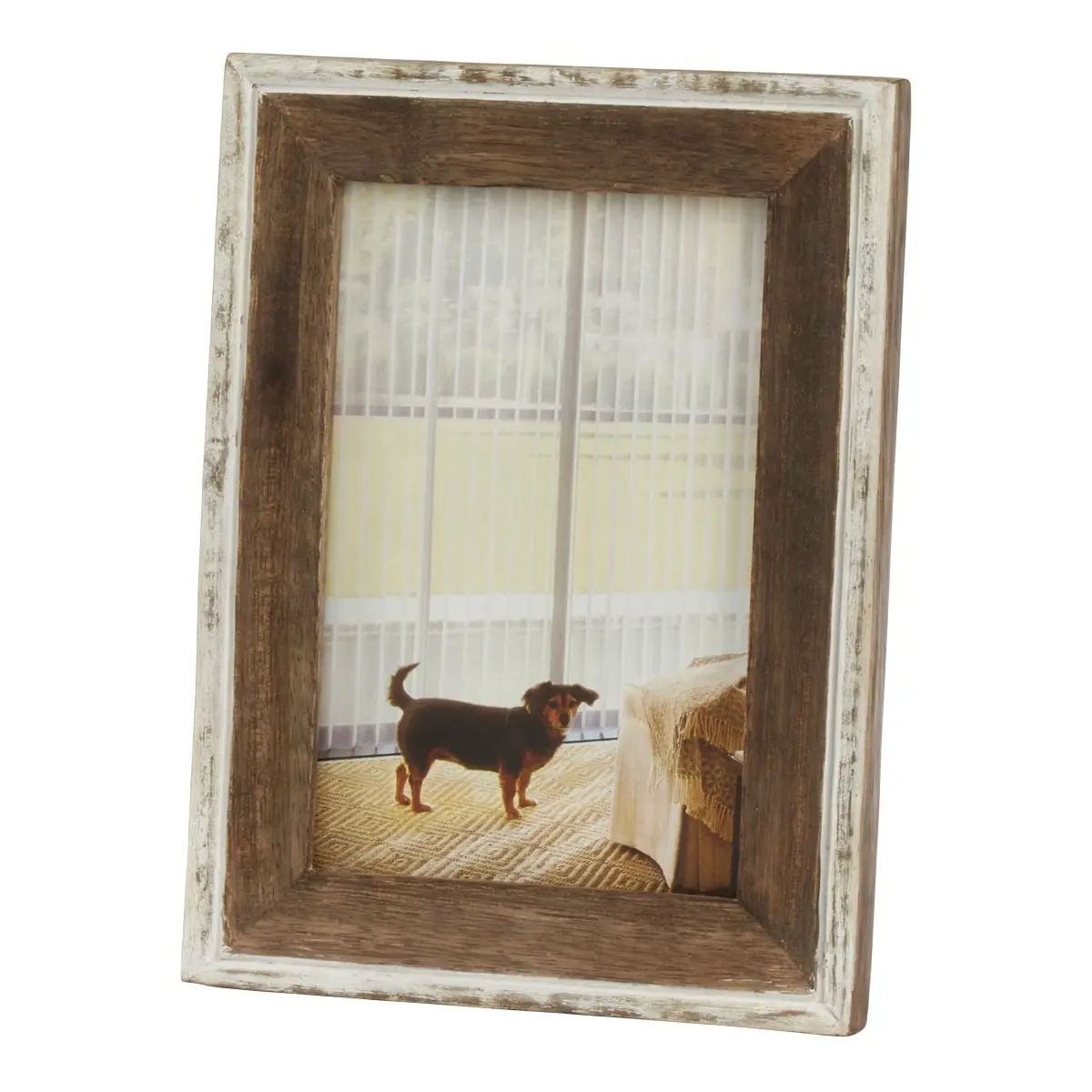 SARO PF272.N57 Rustic Vintage Distressed Wooden Photo Frame with Natural Finish, 2% Iron Hardware, 1.5 Lbs - Home Decor, Bookshelf Decor
