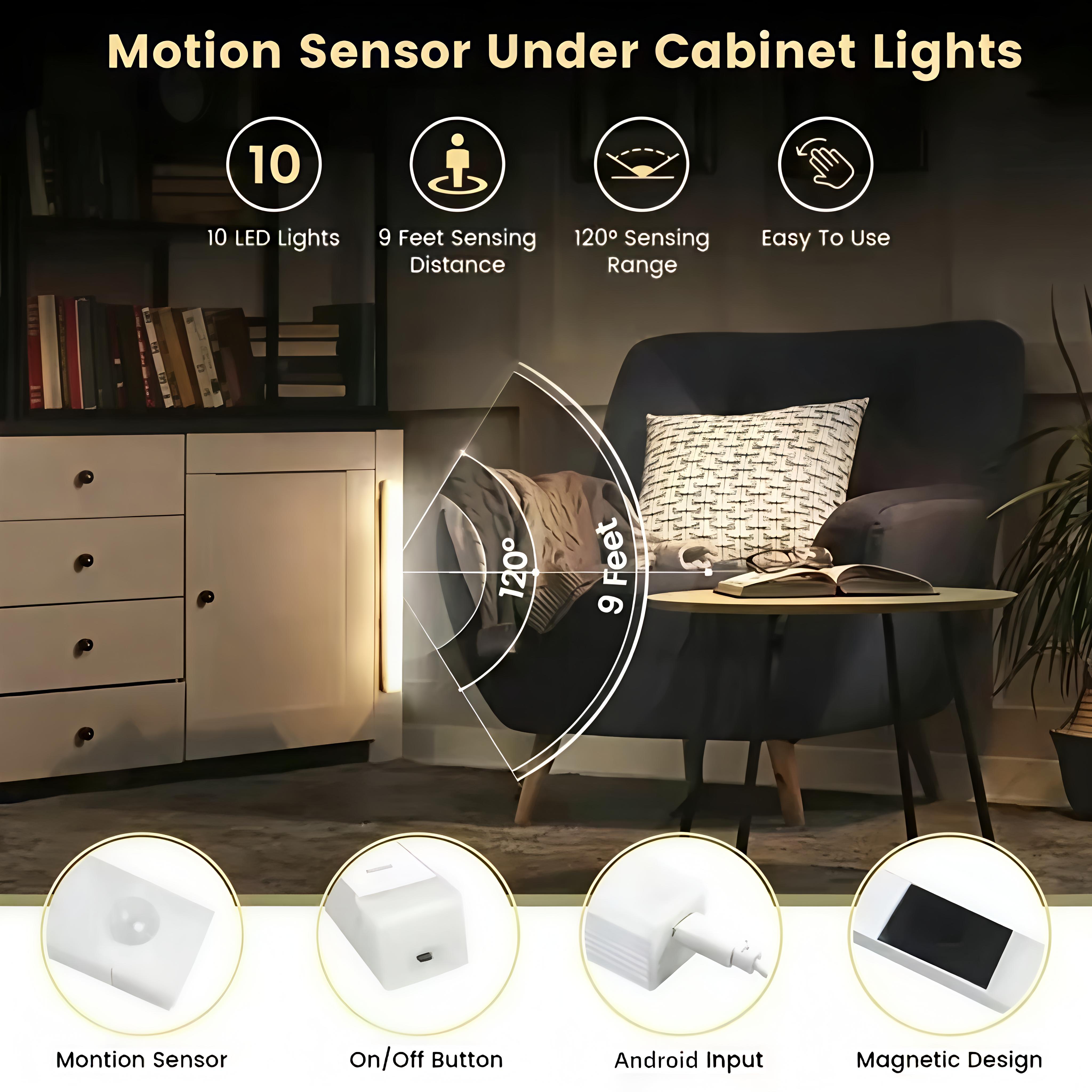 6-Piece Magnetic LED Motion Sensor Light Strip Set USBRechargeable Adjustable for Kitchen Closet StaircaseIndoor Lighting as Valentines Day Gift