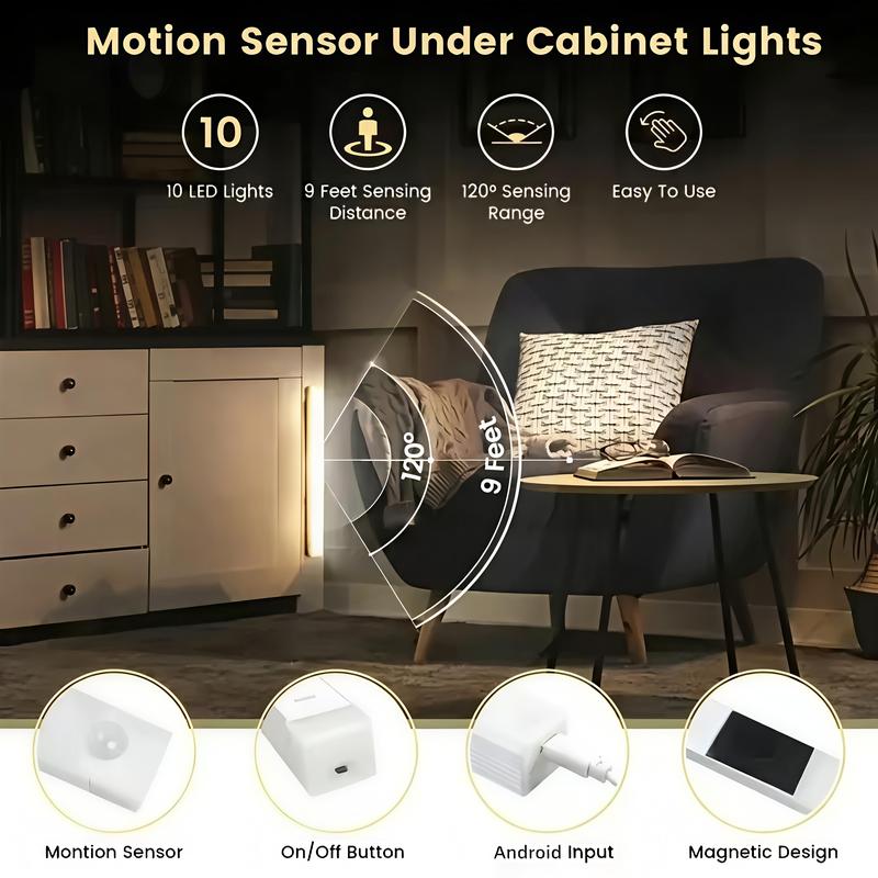 6 USB rechargeable LED cabinet lights, magnetic wireless night lights with motion sensor function, warm light, suitable for corridors, stairs, bedside, wardrobes, decorative wall lights