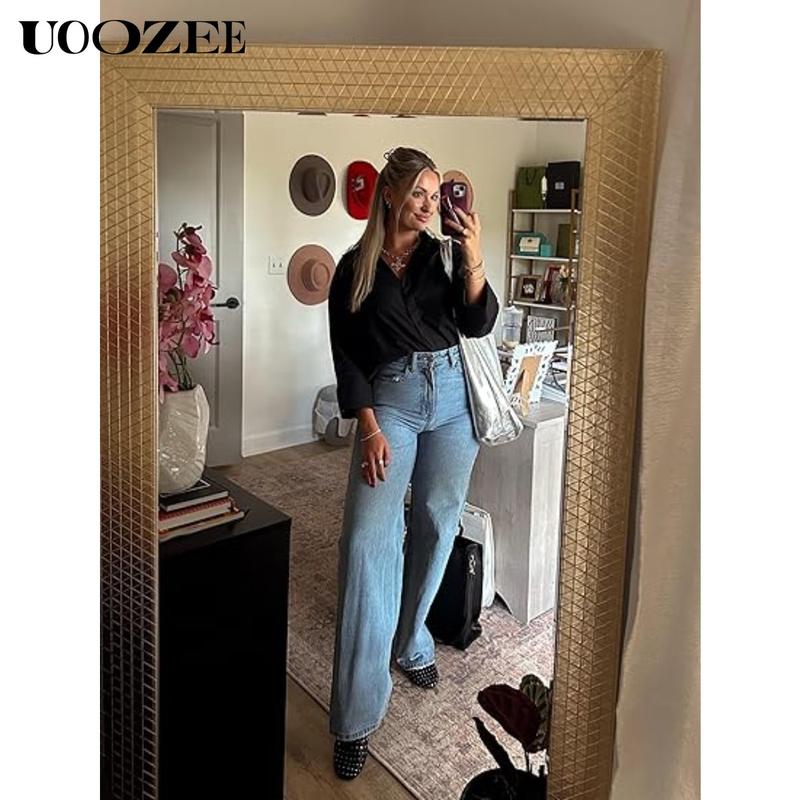 UOOZEE Women's Oversized Fit Multi-Colored Lapel Shirt Tops for All Seasons Loose Simple Polyester Versatile Commuting Suitable for Various Occasions Soft Cotton Blend Chic Blouse Casual