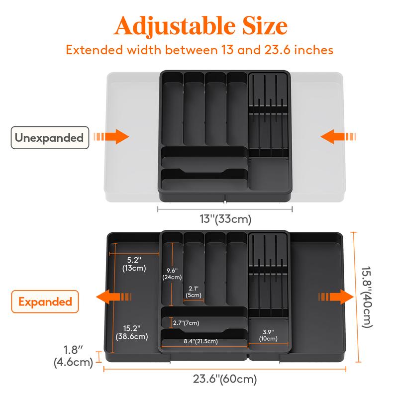 Lifewit Silverware Organizer for Kitchen Drawers, Expandable Utensil Tray with Removable Knife Block, Adjustable Cutlery & Flatware Holder, Large