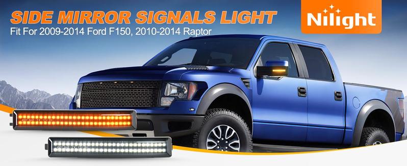 Nilight Side Mirror Marker Light Switchback Amber Turn Signals White Day Running Lights Smoked Lens Plug and Play Compatible With 2009-2014 Ford F150 2010-2014 Raptor