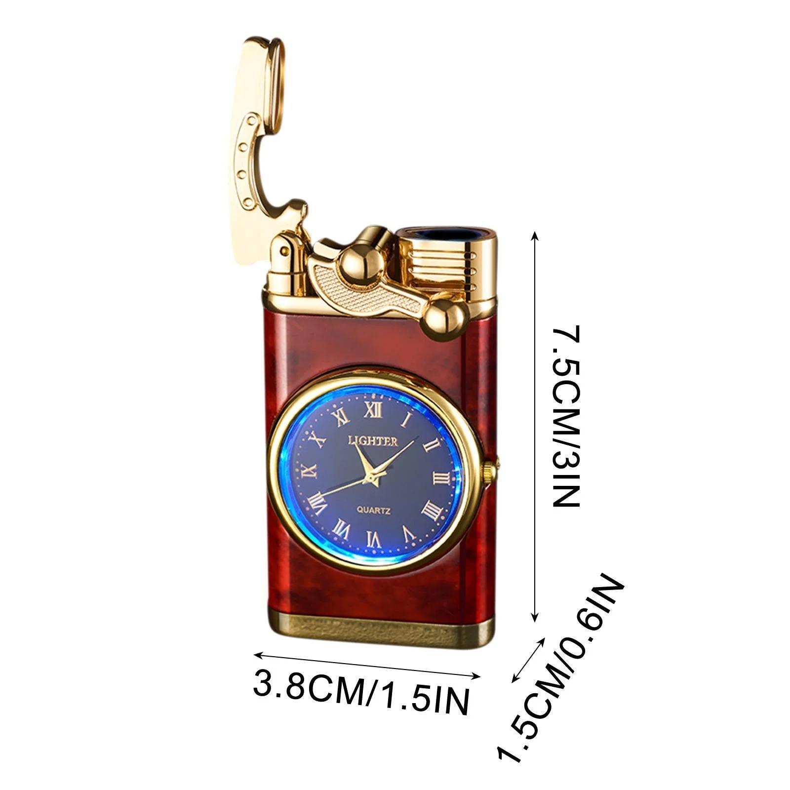 (Butane-free) Retro double-flame windproof lighter, classic clock face design, adjustable flame—refillable, suitable for camping and hiking, an ideal gift for men.