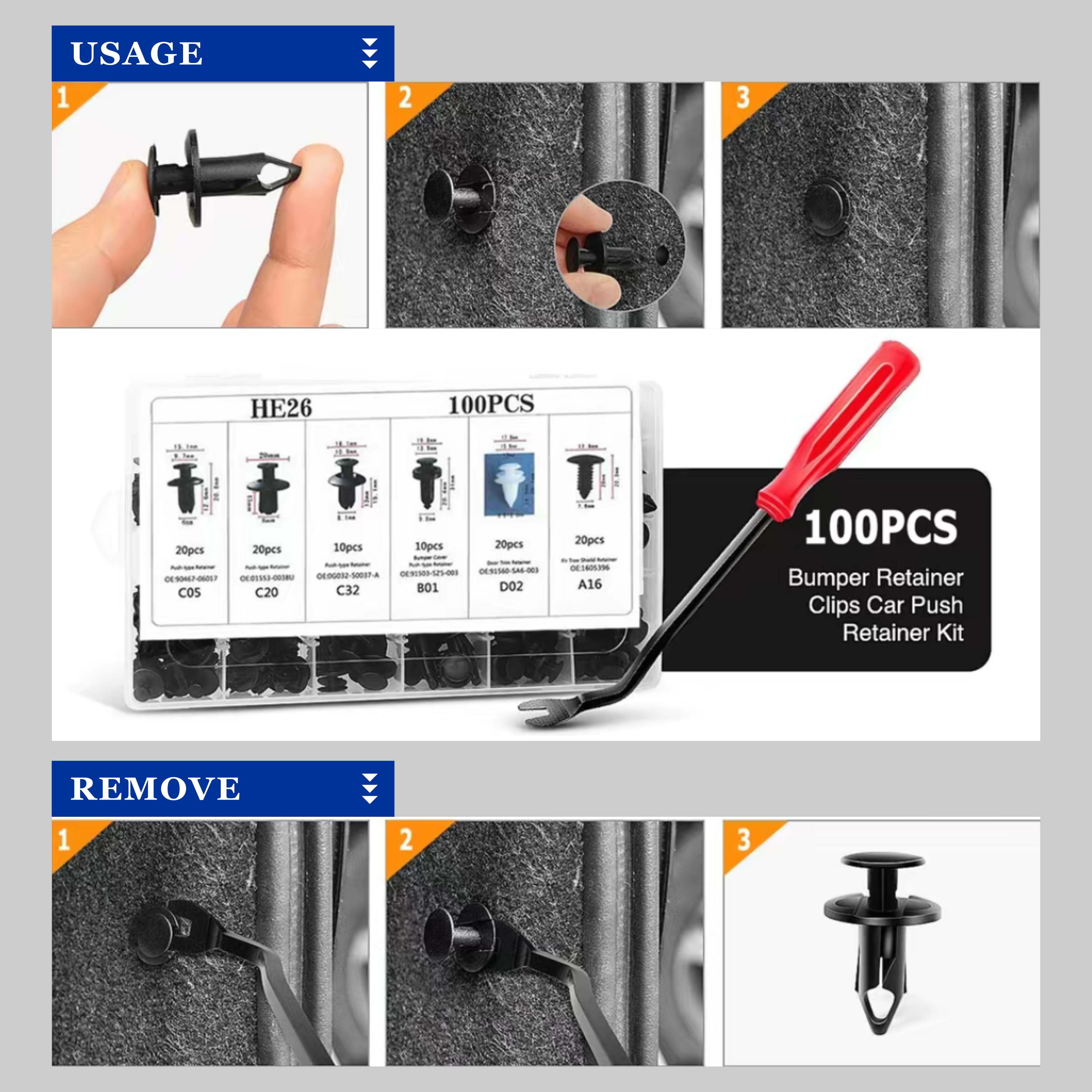 [200-PC 6-Size Complete Set] Automotive Plastic Rivet Clips & Retainers - Heavy-Duty Push Pin Fasteners for Universal Fender, Bumper, and Body Panel Installation