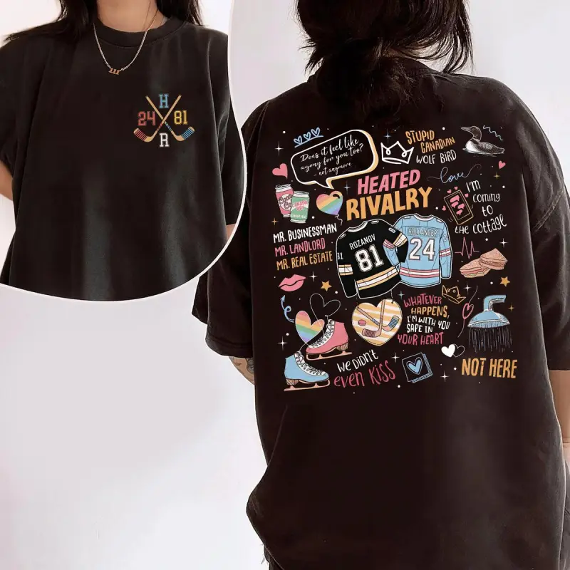 Heated Rivalry Graphic T-Shirt, Cute Casual Breathable Cotton Fan Apparel for Book Lovers, Unisex Hockey Romance Couple Gift, Hoodie, Style, Oversized, Fabric, Soft, Top, Women, Jackets
