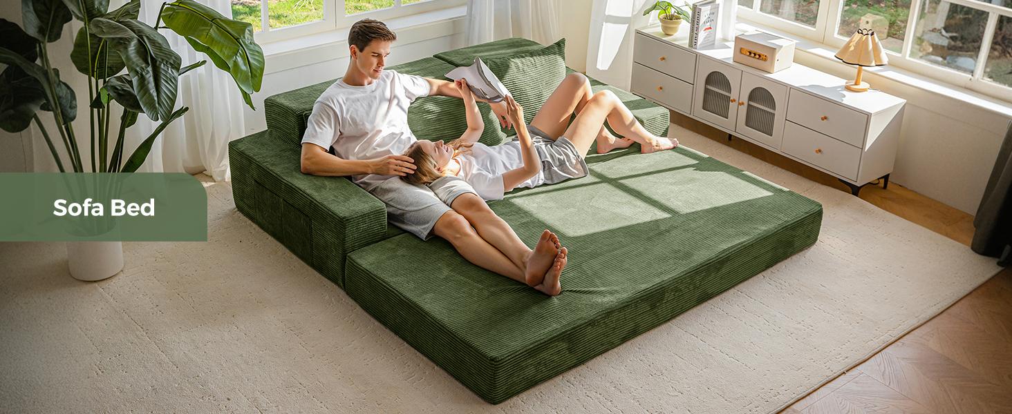 MAXYOYO Convertible Sofa Bed, 80" Oversized Boneless Loveseat Couch 4 in 1 Foldable Floor Sofa Couch in A Box with 2 Cup Holders, Folding Sleeper Chair for Living Room, No Assembly Required