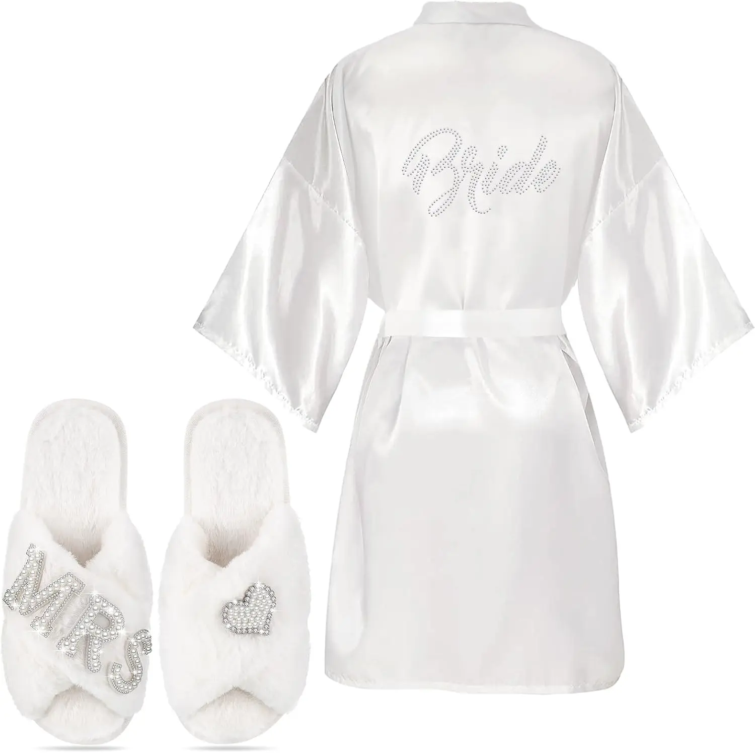 Women's Mepase 2-Piece Loungewear Set - Bride Robe and Mrs Slippers, Bridal Shower Gift for Wedding Supplies, Gowns