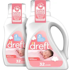 Dreft Newborn Baby Liquid Laundry Detergent, Gentle on Sensitive Skin, HE Compatible, 2 pack, 32 loads each