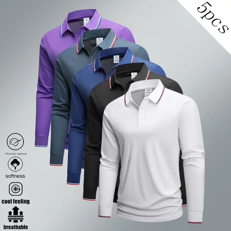 Men’s 5-Pack Menswear Long-Sleeve Plain Casual Tops, Premium Aesthetic Design, Classic Versatile Fit, Comfortable Fabric, Ideal for Daily Commuting & Hiking, Great Gift Option
