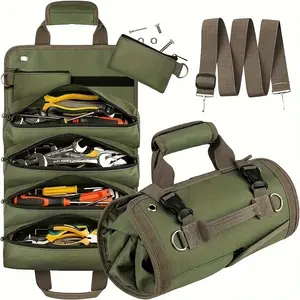 1Pc Heavy Duty Roll Top Oxford Portable Tool Bag Multi Functional Organizer with Adjustable Strap Durable All Terrain Design Perfect for Outdoor Cabinets and Shelving Ideal Father Gift Sturdy Quality Storage Solution