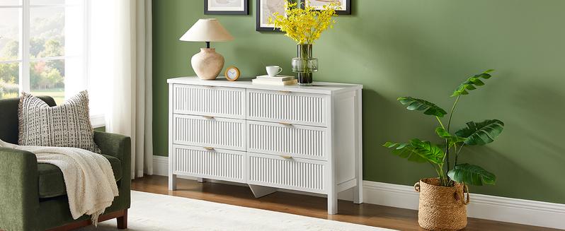 【Valentine's Day gift】ONBRILL 60 " Fluted Dresser, Modern Wooden Dresser for Bedroom, Chest of Drawers with Metal Handle, TV Stand, Storage Organizer Unit, Storage Tower for Livingroom Hallway Closet ,Bedroom Furniture, Christmas Gift