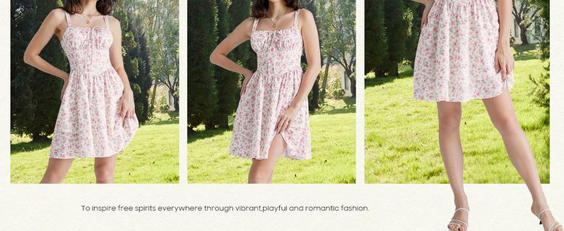 Floral Mini Corset Dress for Women Teen 2026 Summer Spring Flowy A-Line Sundress with Pockets