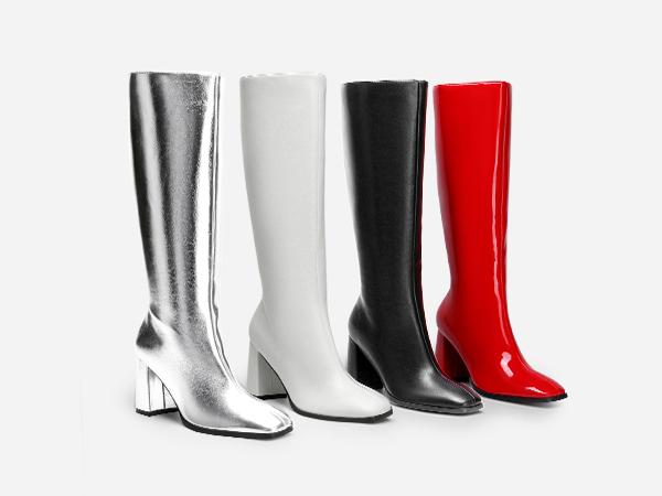 DREAM PAIRS Square Toe Block Heel Knee-high Boots