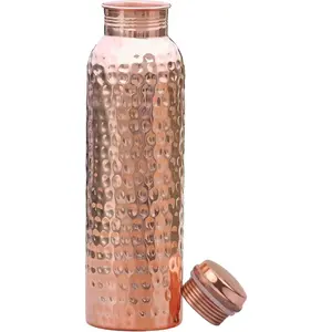 100% Pure Copper Water Bottle for Drinking – Extra Large 34 Oz Wide Mouth, Hammered Ayurvedic Copper Water Bottle – Handcrafted Leak-Proof Vessel, Reusable, BPA-Free & Travel Friendly