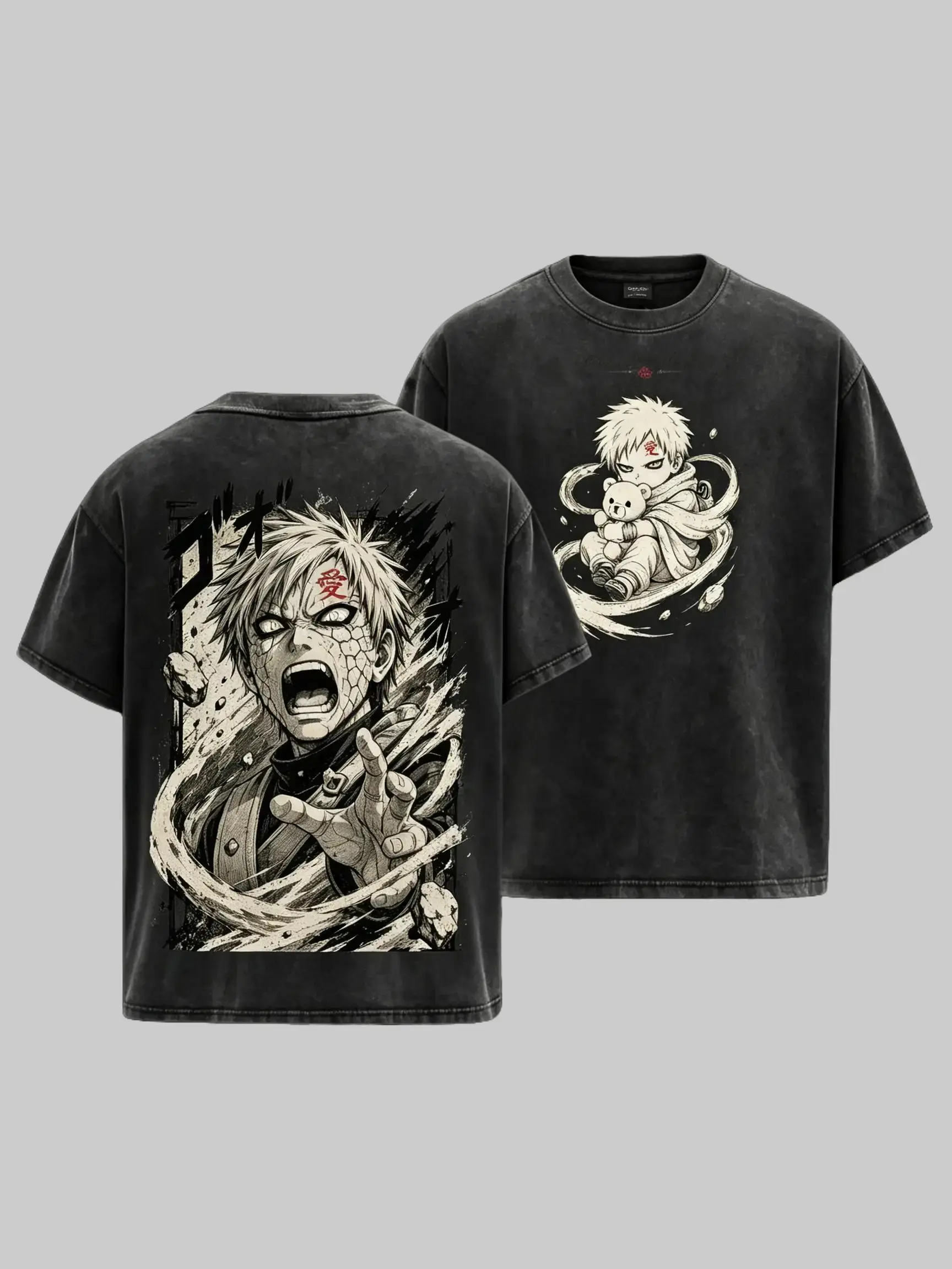 Vintage Washed Naruto Shippuden Gaara Graphic Tee Oversized Anime Streetwear Acid Wash Cotton T Shirt Japanese Manga Harajuku Y2K Casual Summer Fashion Unisex Top