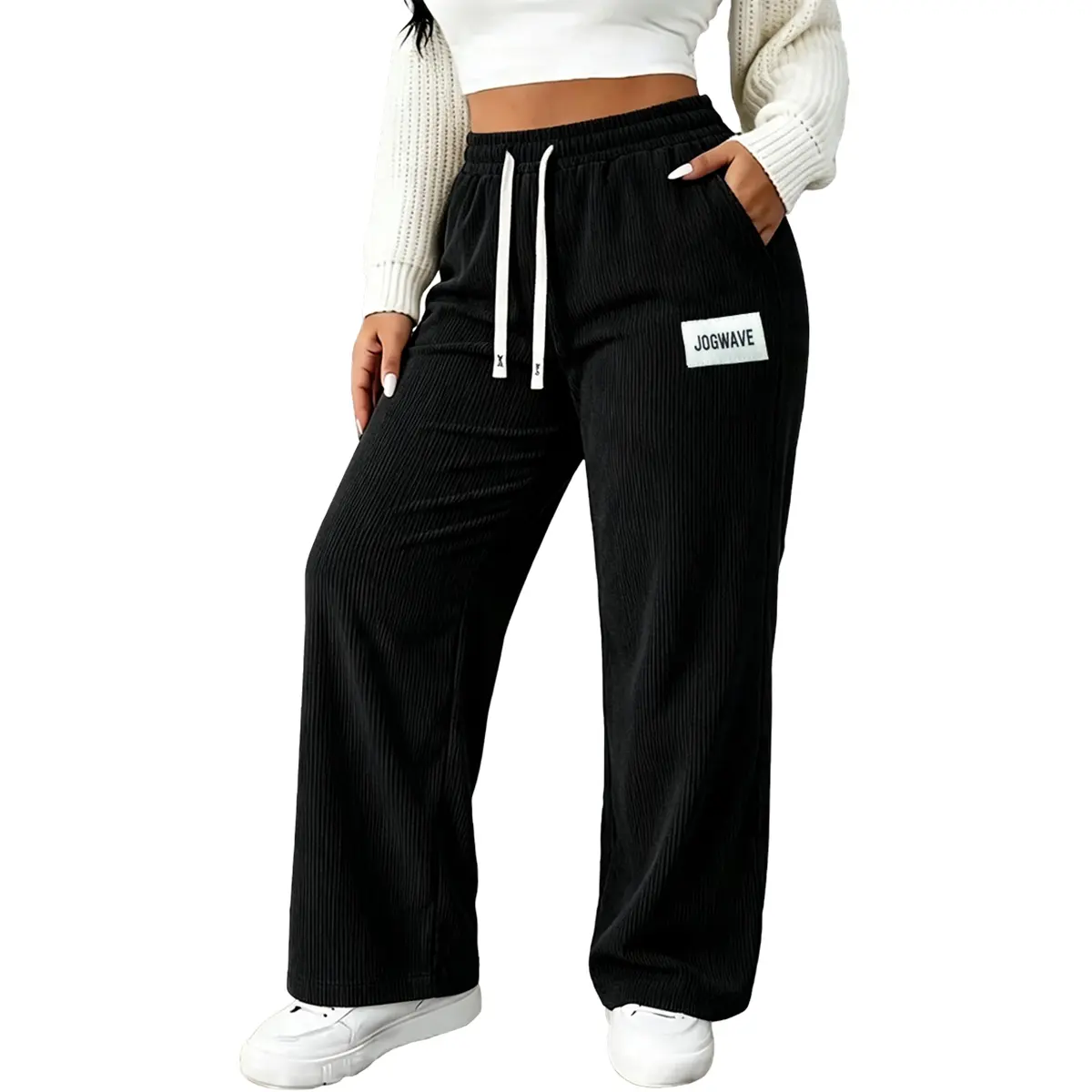 GO out: I’m a plus-size girl — high-waisted drawstring corduroy pants, striped wide-leg straight corduroy trousers, elastic waistband with back pockets; basic, minimalist, comfortable women's casual wear; back-to-school outfits for college campus everyday