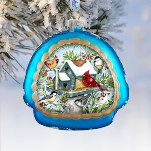 Designocracy 756-115-SW 4 x 4 x 1 in. Winter Cardinals Rainbow Christmas Mercury Glass Ornaments