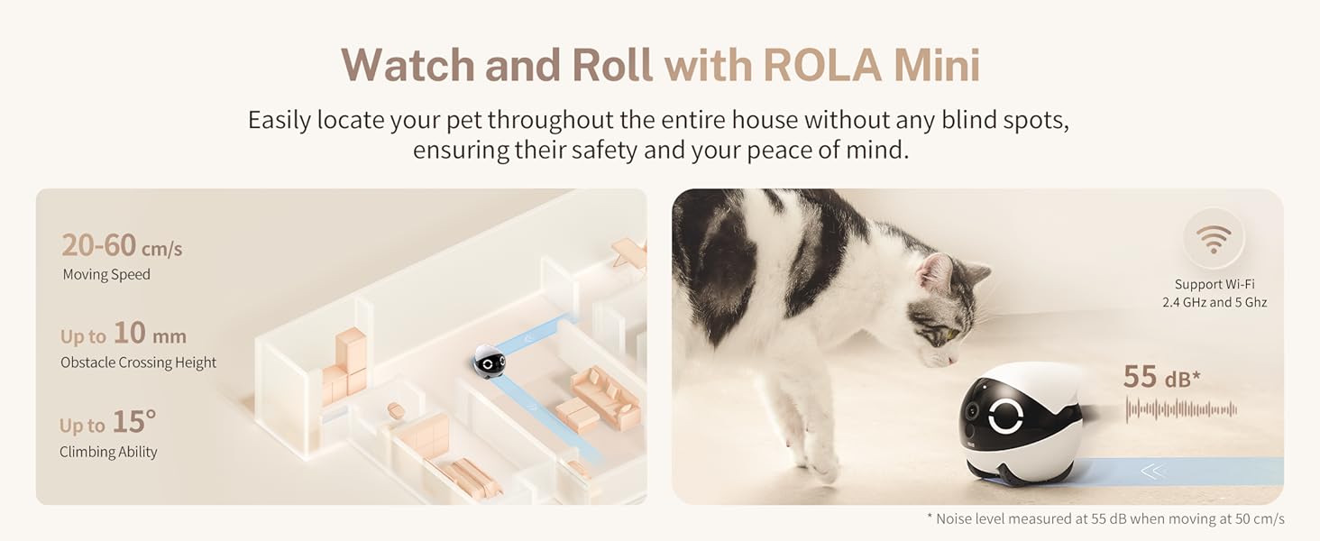 Enabot EBO 2K Camera Robot ROLA Mini Movable Pet Camera Battery-Powered with Phone App Indoor Cam w One-Touch Call 2-Way Talk Night Vision Motion Detection Video Recording Robot Dog